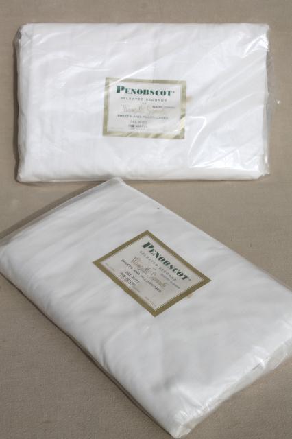 vintage Penobscot label white cotton sheets, mint in package full double bed fitted sheet lot