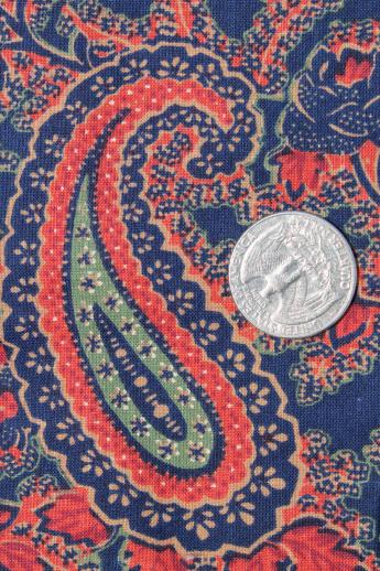 vintage Peter Pan print cotton fabric, red & indigo blue paisley pattern