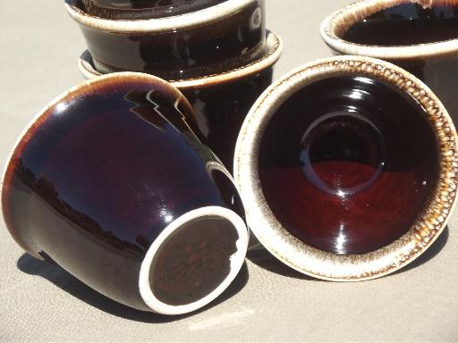 vintage Pfaltzgraff brown drip pottery custard cups or jam pots set of 6