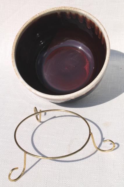 vintage Pfaltzgraff gourmet brown drip glaze pottery punch set bowl & hook handle cups