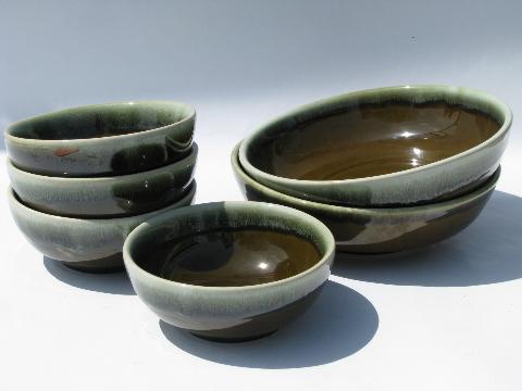 vintage Pfaltzgraff pottery, green drip gourmet stoneware bowls