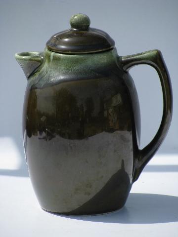 vintage Pfaltzgraff pottery, green drip gourmet stoneware coffee pot
