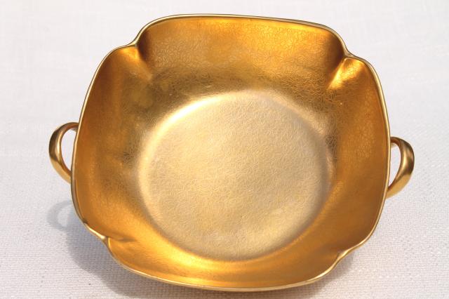 vintage Pickard encrusted gold bowl w/ side handles, large dish for nuts or sweets