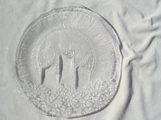 vintage Pilgrim glass cake plate or platter w/ Christmas candles design
