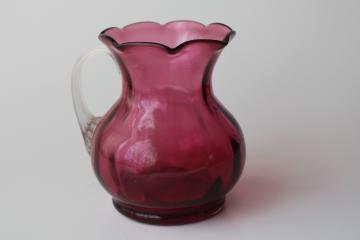 vintage Pilgrim hand blown cranberry glass mini pitcher w/ clear glass handle