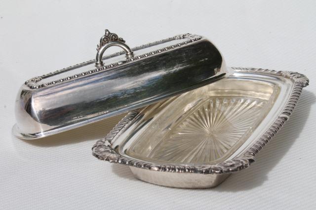 vintage Pilgrim silver plated covered butter dish w/ glass liner plate