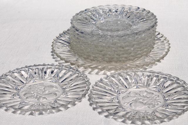 vintage Pioneer fruit pattern glass platter & salad or dessert plates set for 10