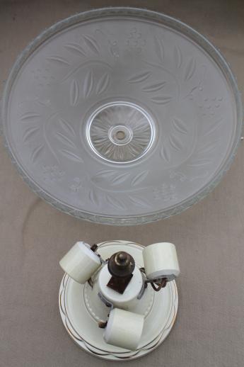 vintage Porcelier china flush mount ceiling light fixture w/ old glass shade