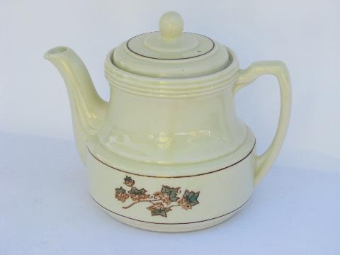 vintage Porcelier ironstone china coffee pot teapot, green ivy pattern