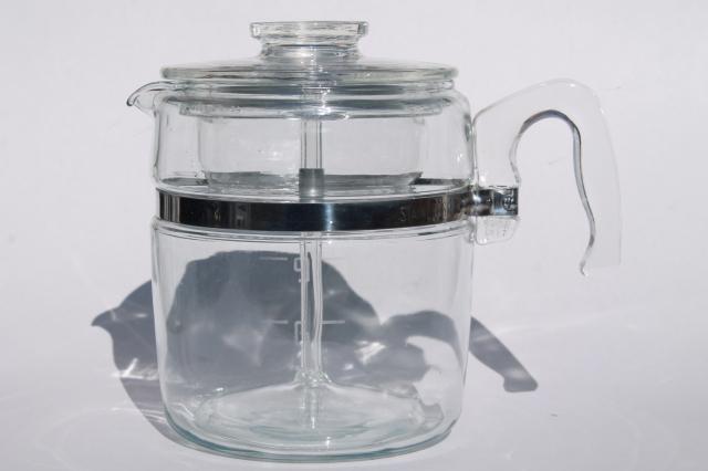 vintage Pyrex flameware 7759 stovetop percolator, nine cup clear glass coffee pot 