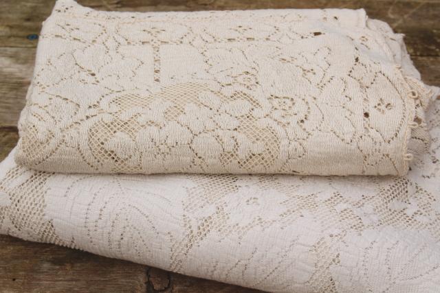 vintage Quaker label cotton lace tablecloths, creamy off-white pale ivory lace table covers 