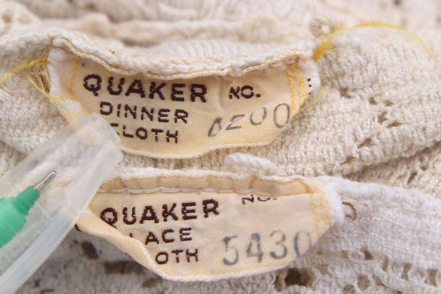vintage Quaker label cotton lace tablecloths, creamy off-white pale ivory lace table covers 