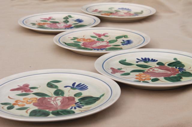 vintage Red Wing pottery dinnerware, Orleans floral hand painted dinner plates