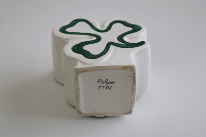 vintage Relpo Japan ceramic planter, St Patricks Day green clover shamrock