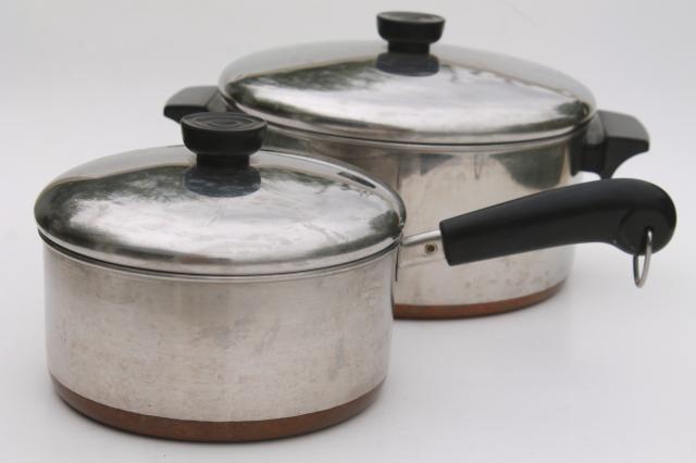 vintage Revere Ware copper clad bottom stainless 2 qt saucepan, 4 1/2 qt stock pot w/ lids