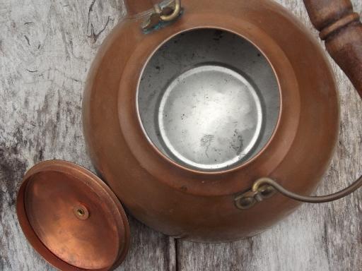 vintage Revere Ware copper tea kettle w/ wood handle