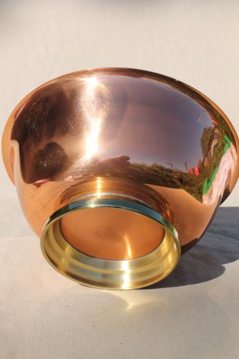 vintage Rogers copper Revere bowl w/ brass foot, large solid copper bowl