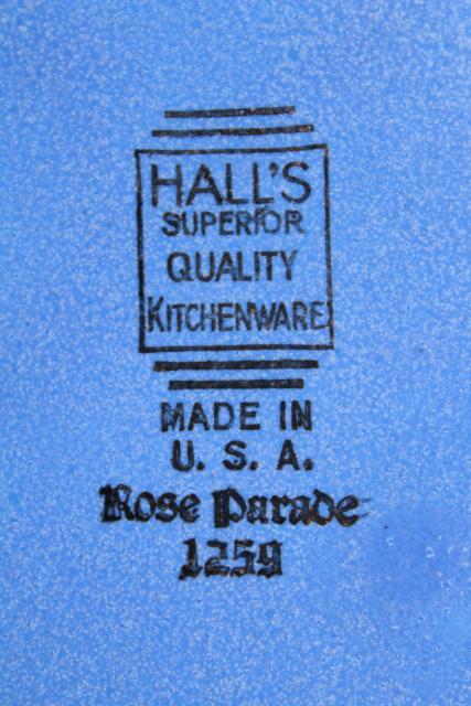 vintage Rose Parade Hall china casserole baking dish w/ lid, sky blue w/ wild roses 