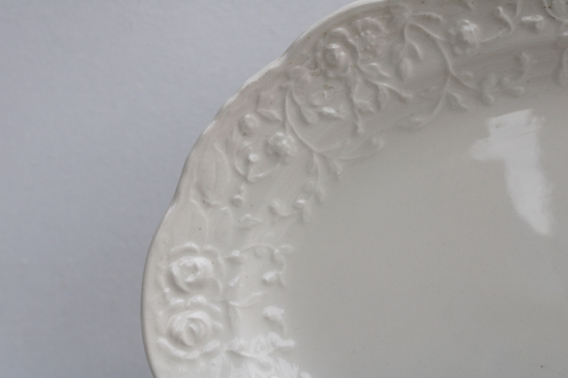 vintage Rose Point Pose Gosser china platter, embossed floral border all white creamware color