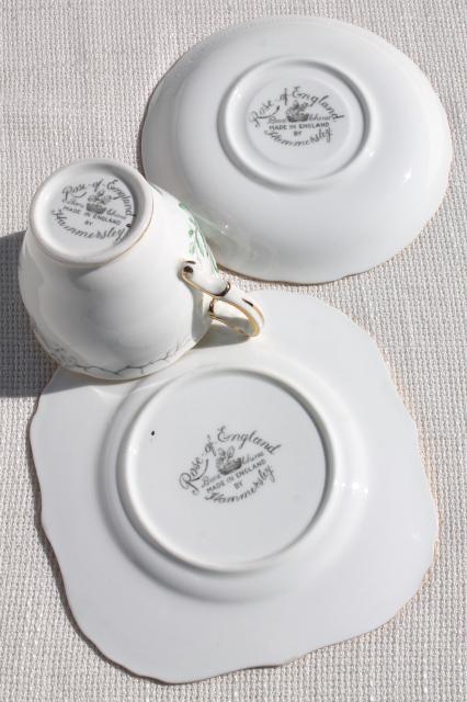 vintage Rose of England Hammersley bone china set dessert plates, tea cups & saucers 