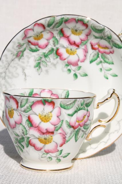 vintage Rose of England Hammersley bone china set dessert plates, tea cups & saucers 