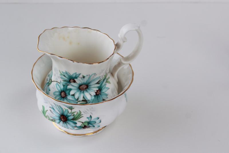 vintage Royal Albert china, Marguerite pattern mini cream pitcher & open sugar