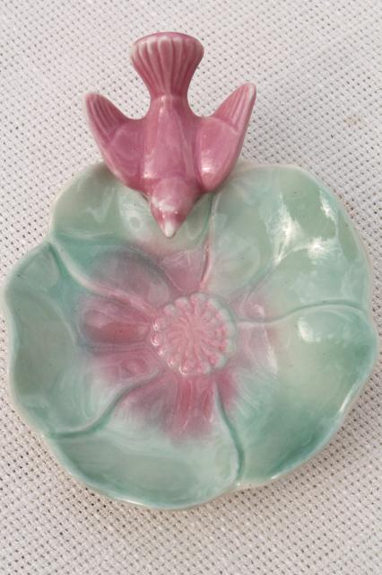 vintage Royal Copley china bird & flower pin dish or catch all for trinkets & jewelry