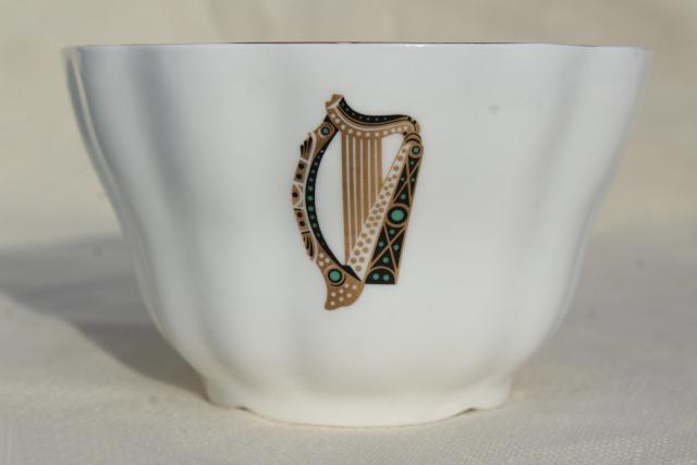 vintage Royal Tara Galway Ireland fine bone china cream & sugar set, Irish harp pattern