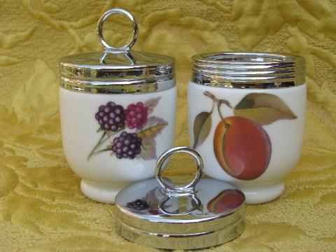 vintage Royal Worcester china egg coddlers lot, Evesham orchard fruit vintage Royal Worcester china egg coddlers lot, Evesham orchard fruit