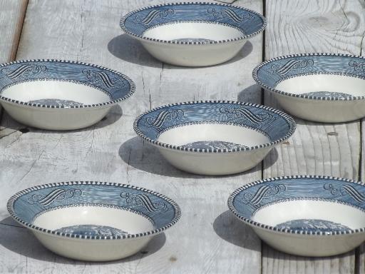 vintage Royal china blue & white Currier & Ives pattern fruit bowls set