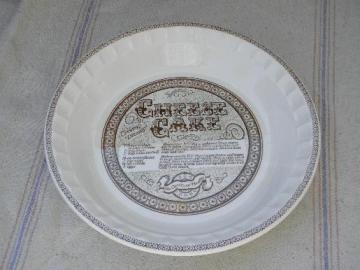 vintage Royal china pie plate w/ cheesecake recipe, cheese cake pan