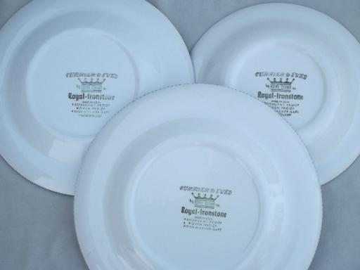 vintage Royal ironstone Currier & Ives blue and white plates and soup bowls