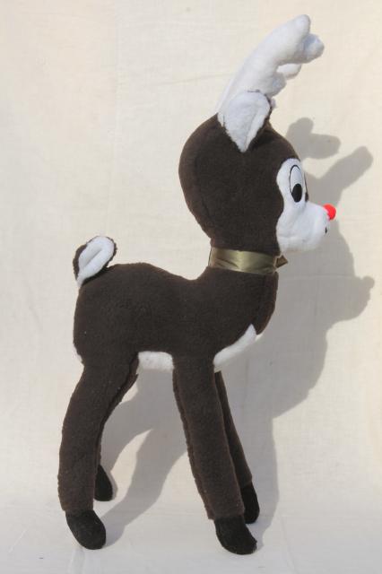 vintage Rudolph red nosed reindeer stuffed plush deer toy, large standing Christmas decoration