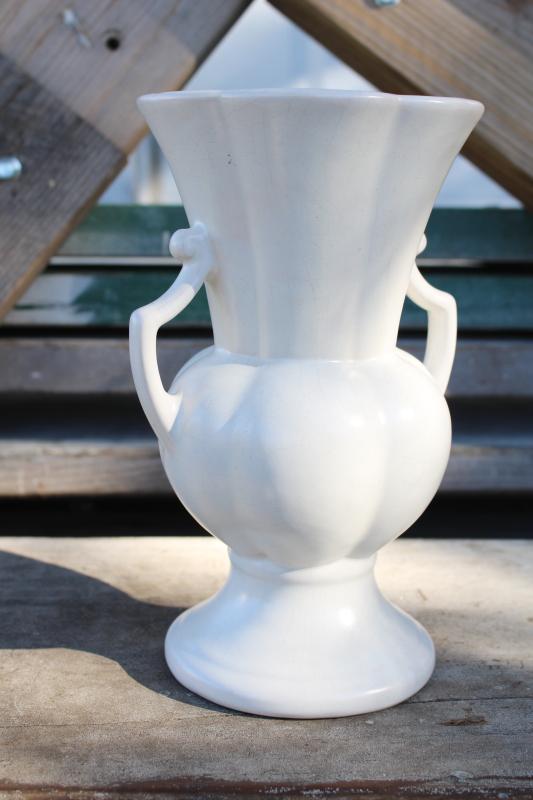 vintage Rumrill Red Wing pottery, handled vase matte white glaze ceramic