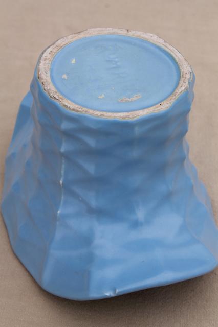 vintage Rumrill Red Wing pottery vase, matte blue glaze, basket shape bucket for flowers