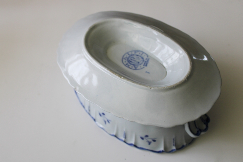 vintage Scandinavian ceramic sauce dish, painted blue  white pottery Gefle Sweden