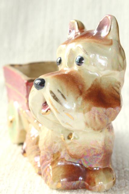 vintage Scotty dog ceramic planter, USA pottery Scottish terrier puppy