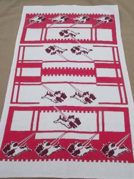 vintage Scotty dog print linen tea towel, printed kitchen towel w/ Scotties