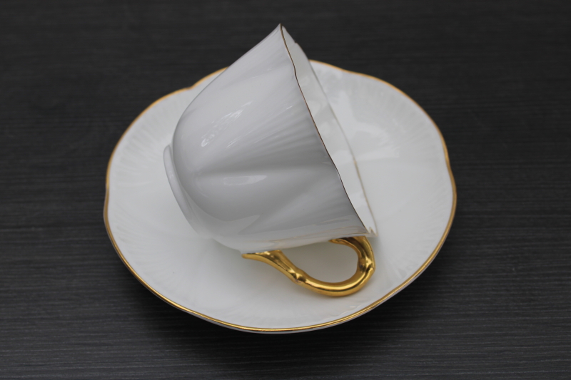 vintage Shelley English bone china tea cup saucer Regency white w/ gold, Dainty pattern