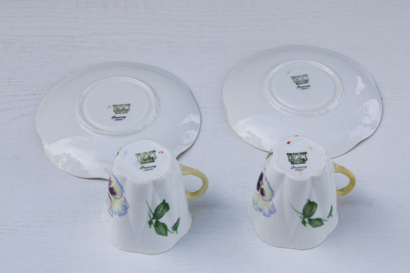 vintage Shelley bone china demitasse cups saucers, Dainty pansy floral pattern