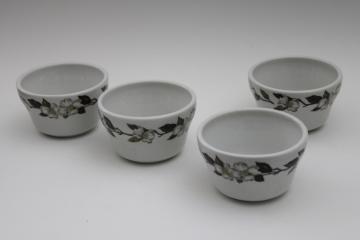 vintage Shenango china white dogwood custard cups, small ramekin bowls restaurant ware ironstone