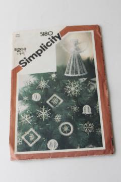 vintage Simplicity pattern, instructions for crochet lace snowflakes Christmas ornaments