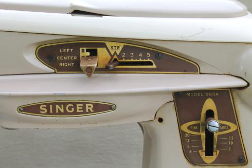 vintage Singer 503A sewing machine, 60s Singer Slant-O-Matic Rocketeer sewing machine