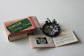 vintage Singer sewing machine accessory, stocking darner sock mending tool w/ box, instructions
