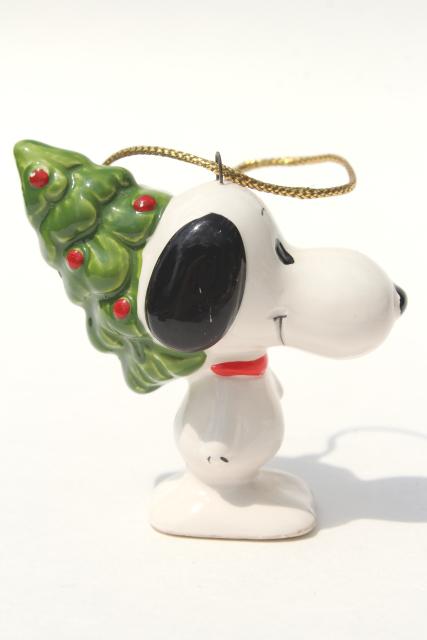 vintage Snoopy Christmas ornaments, 70s Peanuts Charlie Brown Woodstock bell