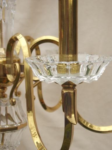 vintage Spanish brass chandelier, solid brass light w/ glass bocheches