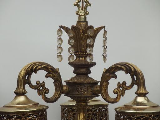 vintage Spanish brass chandelier, waterfall tiered  glass prisms chandelier