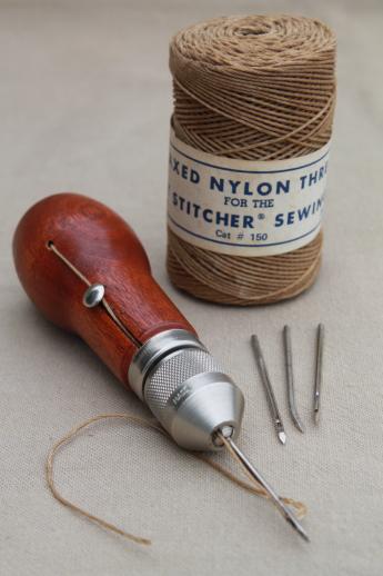 vintage Speedy Stitcher hand sewing awl w/ waxed nylon thread for tents & canvas sails