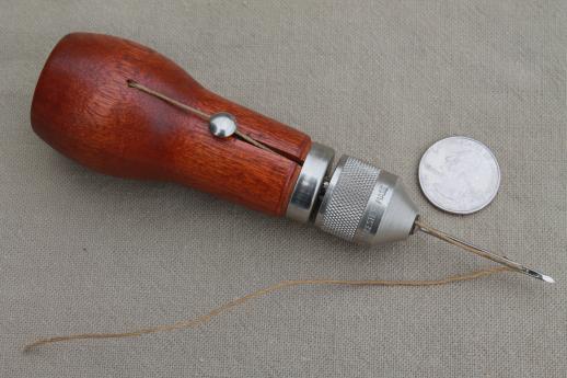 vintage Speedy Stitcher hand sewing awl w/ waxed nylon thread for tents & canvas sails