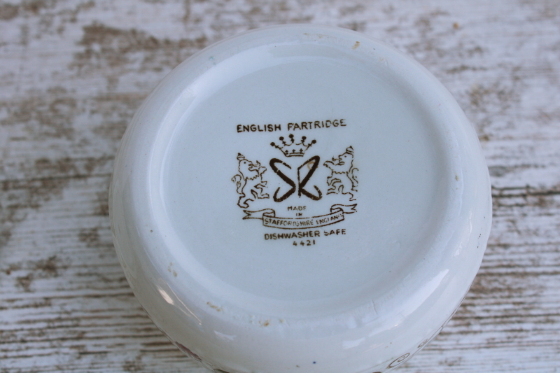 vintage Staffordshire china English Partridge brown multicolor transferware bird pattern sugar bowl
